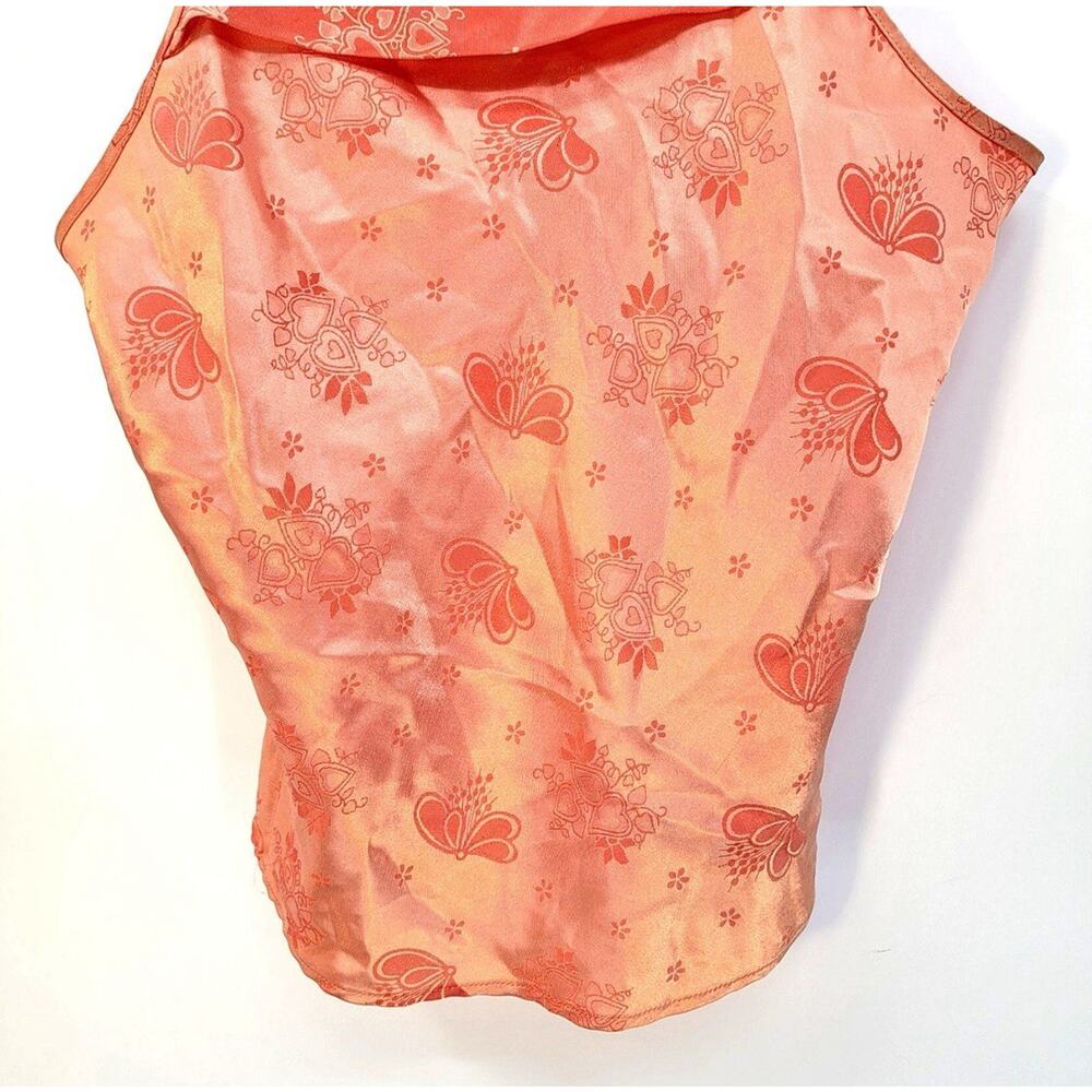 Y2K 2000s Coquette Intimates by Rag Satin Cami Top Size S Coral Peach Floral - Picture 3 of 9